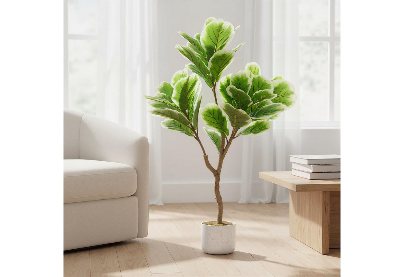 Kunstbaum Kunstpflanze Künstlicher Geigenfeigenbaum mit Ziertopf Künstlicher Ficus Lyrata, GarveeMore, Höhe 100 cm, 100/115/155cm – Bild 2 von 5