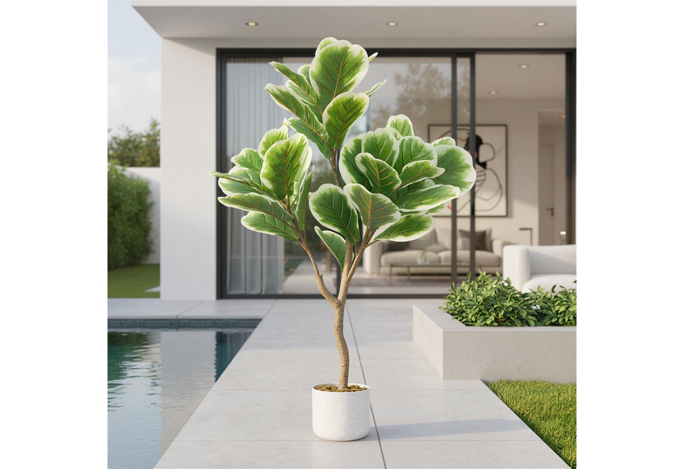 Kunstbaum Kunstpflanze Künstlicher Geigenfeigenbaum mit Ziertopf Künstlicher Ficus Lyrata, GarveeMore, Höhe 100 cm, 100/115/155cm – Bild 3 von 5