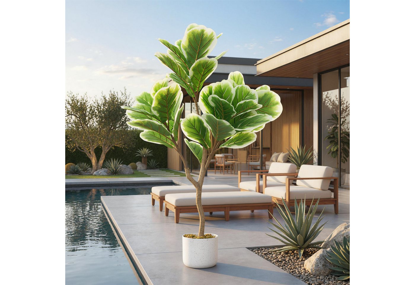 Kunstbaum Kunstpflanze Künstlicher Geigenfeigenbaum mit Ziertopf Künstlicher Ficus Lyrata, GarveeMore, Höhe 100 cm, 100/115/155cm – Bild 4 von 5