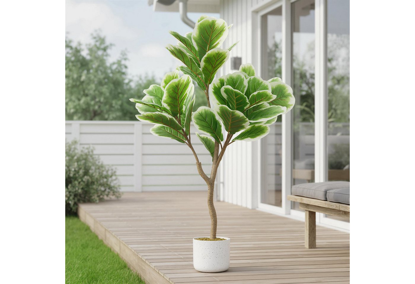 Kunstbaum Kunstpflanze Künstlicher Geigenfeigenbaum mit Ziertopf Künstlicher Ficus Lyrata, GarveeMore, Höhe 100 cm, 100/115/155cm – Bild 5 von 5