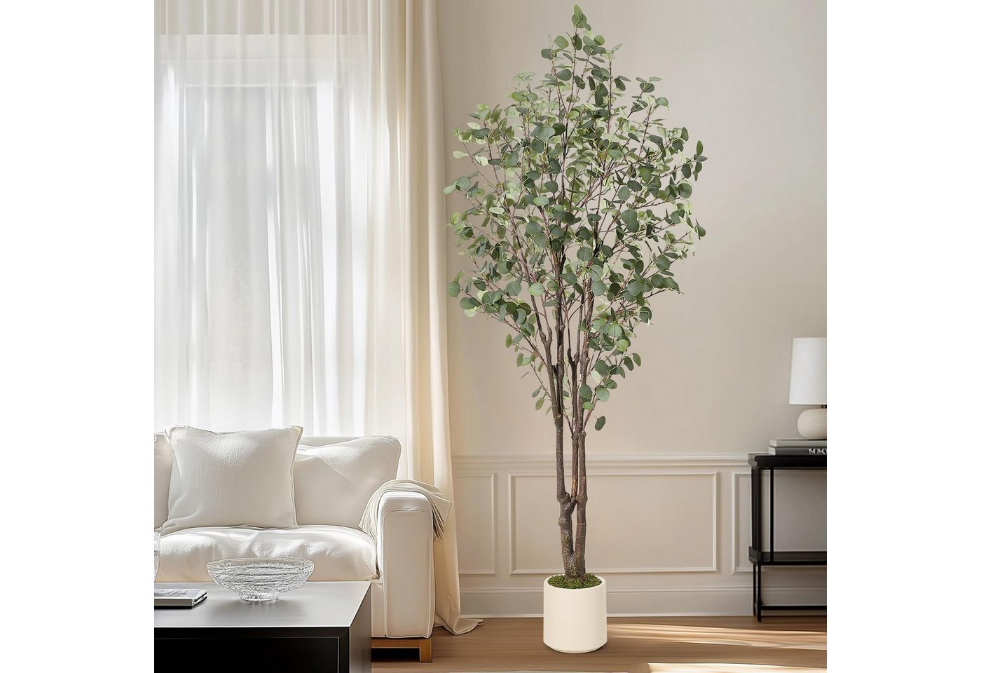 Kunstbaum mit LED Lichtern & Fernbedienung, 8 Lichtmodi Eukalyptusbaum, GarveeMore, Höhe 210 cm, im Topf, für Innen und Außen – Bild 2 von 5