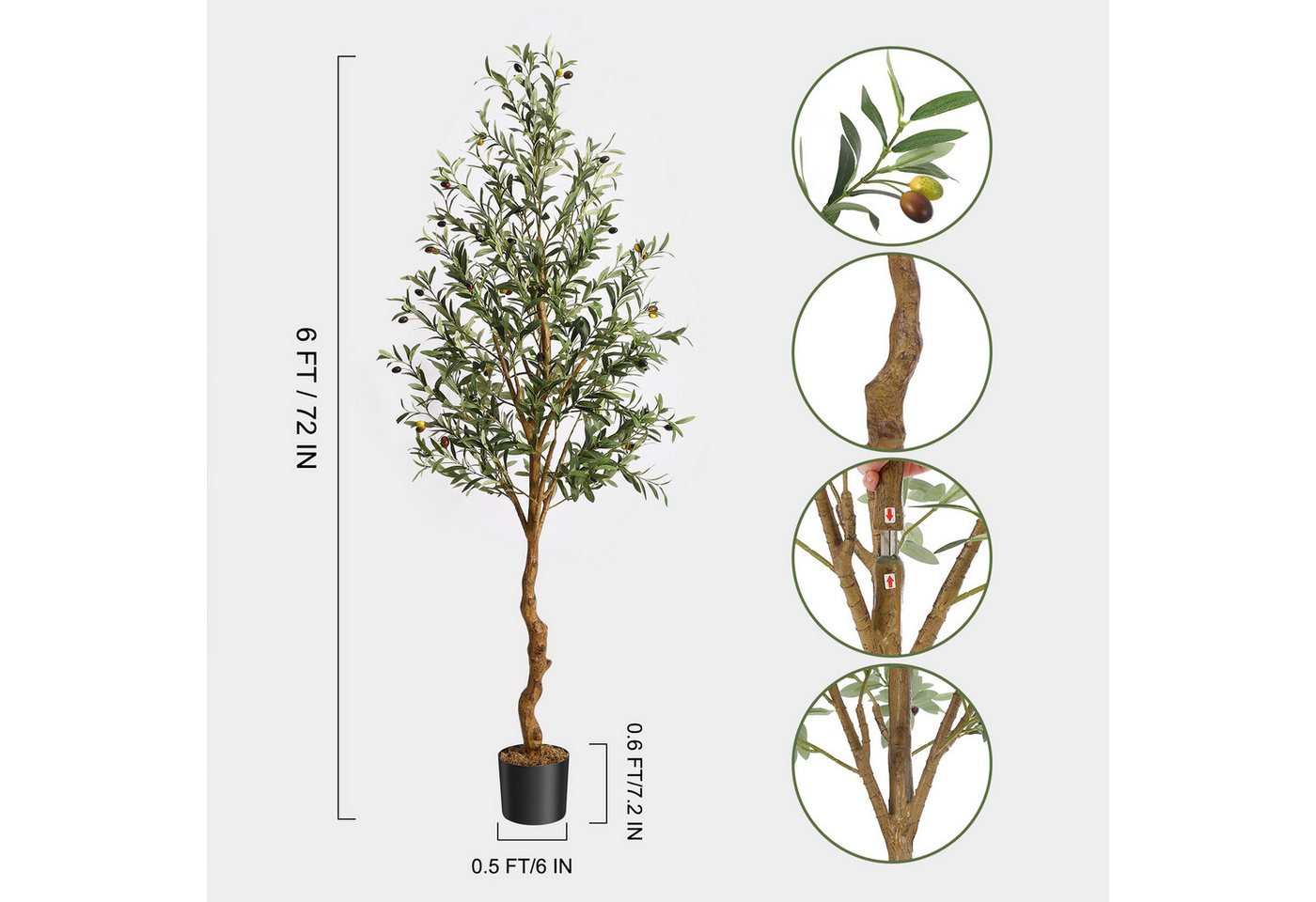 Kunstbaum Olivenbaum Künstlich, Künstliche Pflanzen Groß Olivenbaumpflanze, GarveeMore, Höhe 150 cm – Bild 2 von 5