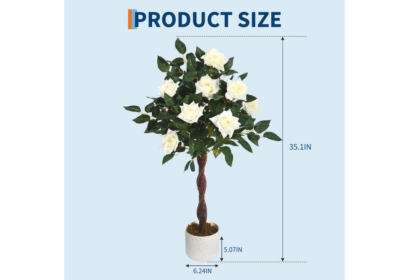 Kunstblume Künstliche, Kunstpflanze Rosenbaum Deko, Rosenpflanzen im Topf, GarveeMore, Höhe 90 cm, Groß 90cm/80cm/120cm Kunstbaum für Hochzeitstisch, Wohnzimmer – Bild 3 von 5