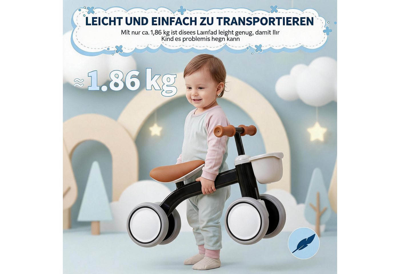 GarveeMore Laufrad 4-Rad mit Korb, für Kinder ab 1 Jahr, rutschfest & leicht, bis 25 kg – Bild 3 von 5