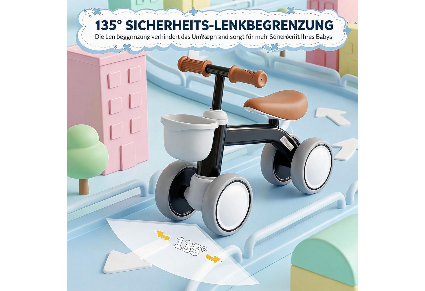 GarveeMore Laufrad 4-Rad mit Korb, für Kinder ab 1 Jahr, rutschfest & leicht, bis 25 kg – Bild 5 von 5