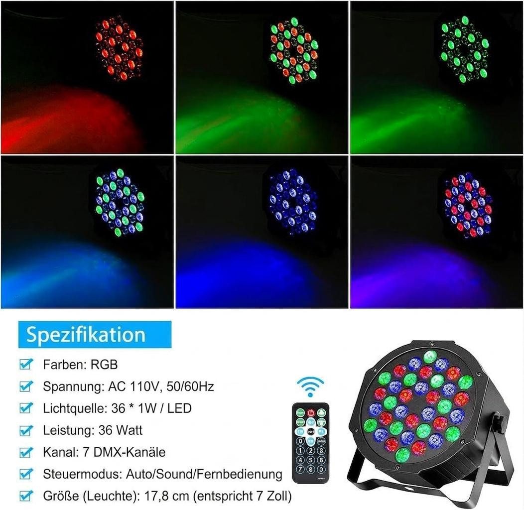GarveeMore LED Discolicht 36LEDs Disco Partylicht DMX & Fernbedienung für Events – Bild 4 von 5
