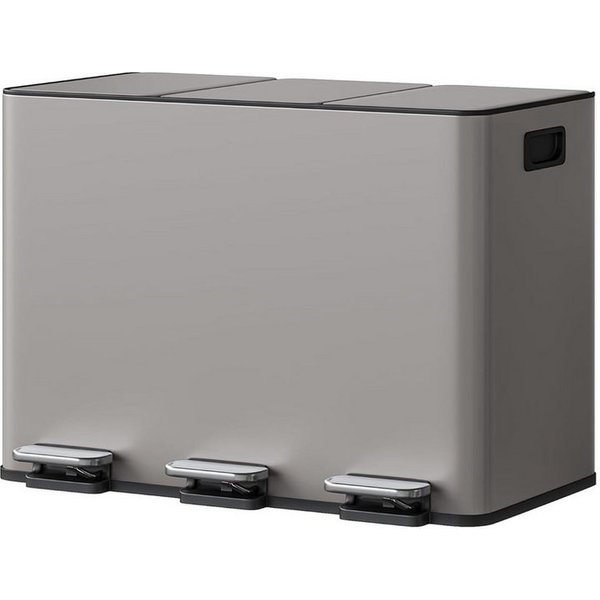 GarveeMore Mülleimer Küche,Mülleimer 3 fächer,Mülltrennsystem 3x15Lmit Edelstahldeckel, Tretmülleimer Softclose-Deckel mit Inneneimer für Recycling,Restmüll