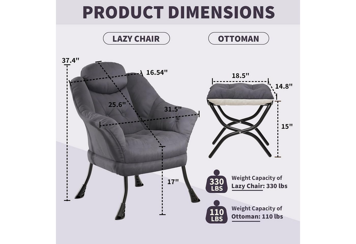 GarveeMore Ohrensessel mit klappbarem FußHocker,bequeme Lounge-Sessel, Relaxsessel für kleine Wohnungen,Wohnzimmer und Schlafzimmer – Bild 2 von 5
