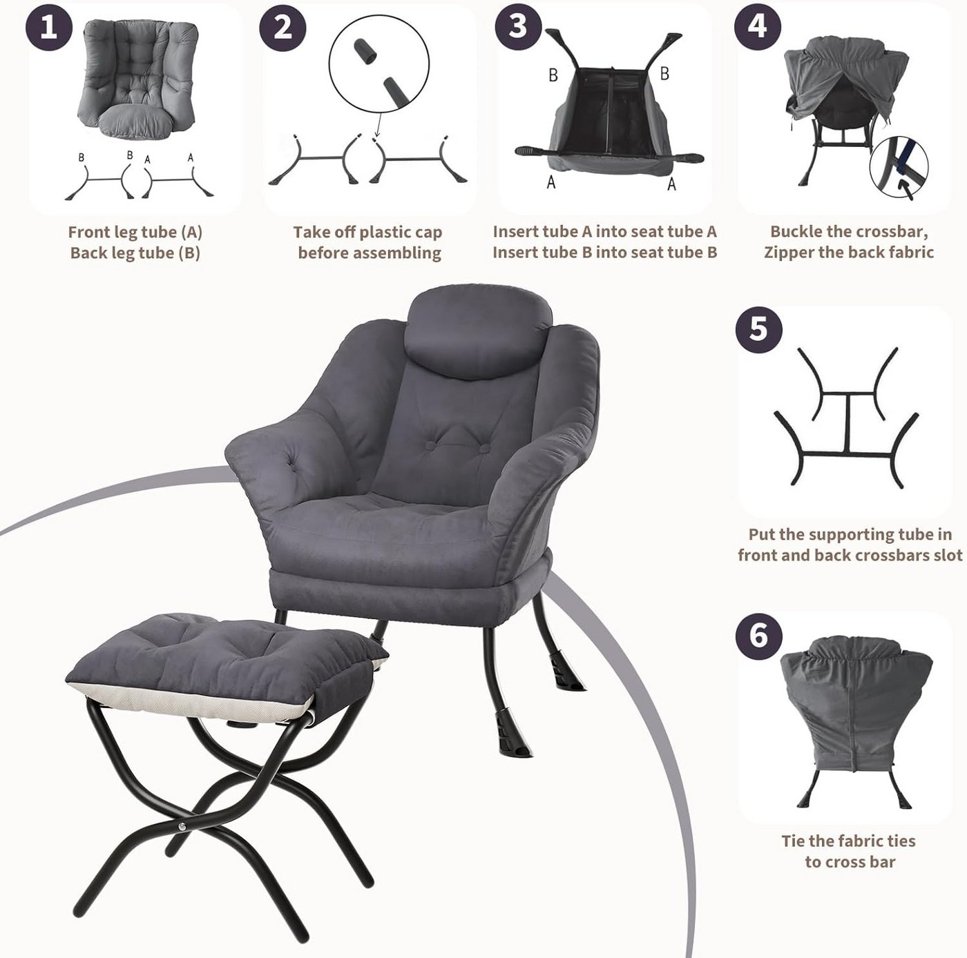 GarveeMore Ohrensessel mit klappbarem FußHocker,bequeme Lounge-Sessel, Relaxsessel für kleine Wohnungen,Wohnzimmer und Schlafzimmer – Bild 4 von 5