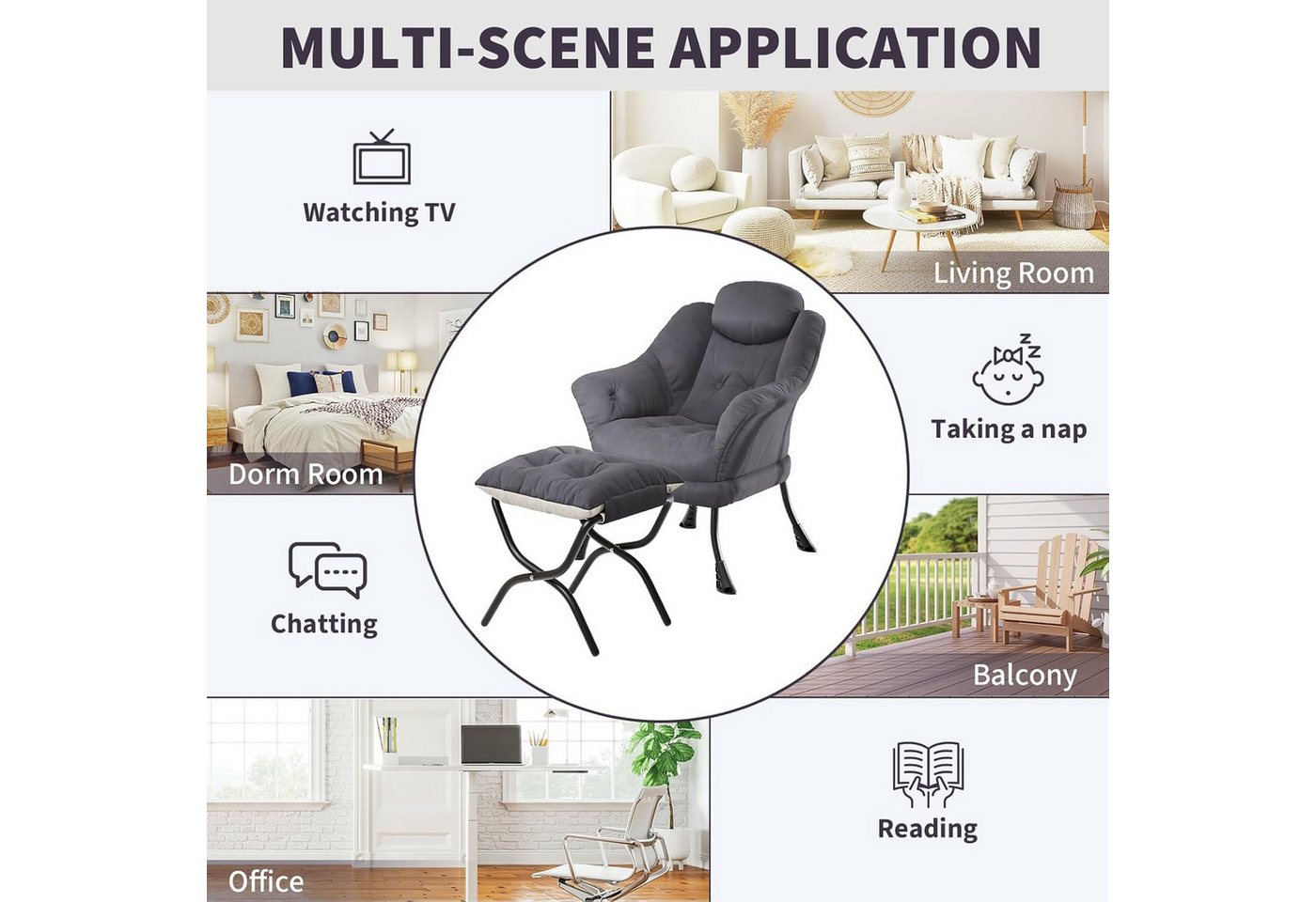GarveeMore Ohrensessel mit klappbarem FußHocker,bequeme Lounge-Sessel, Relaxsessel für kleine Wohnungen,Wohnzimmer und Schlafzimmer – Bild 5 von 5