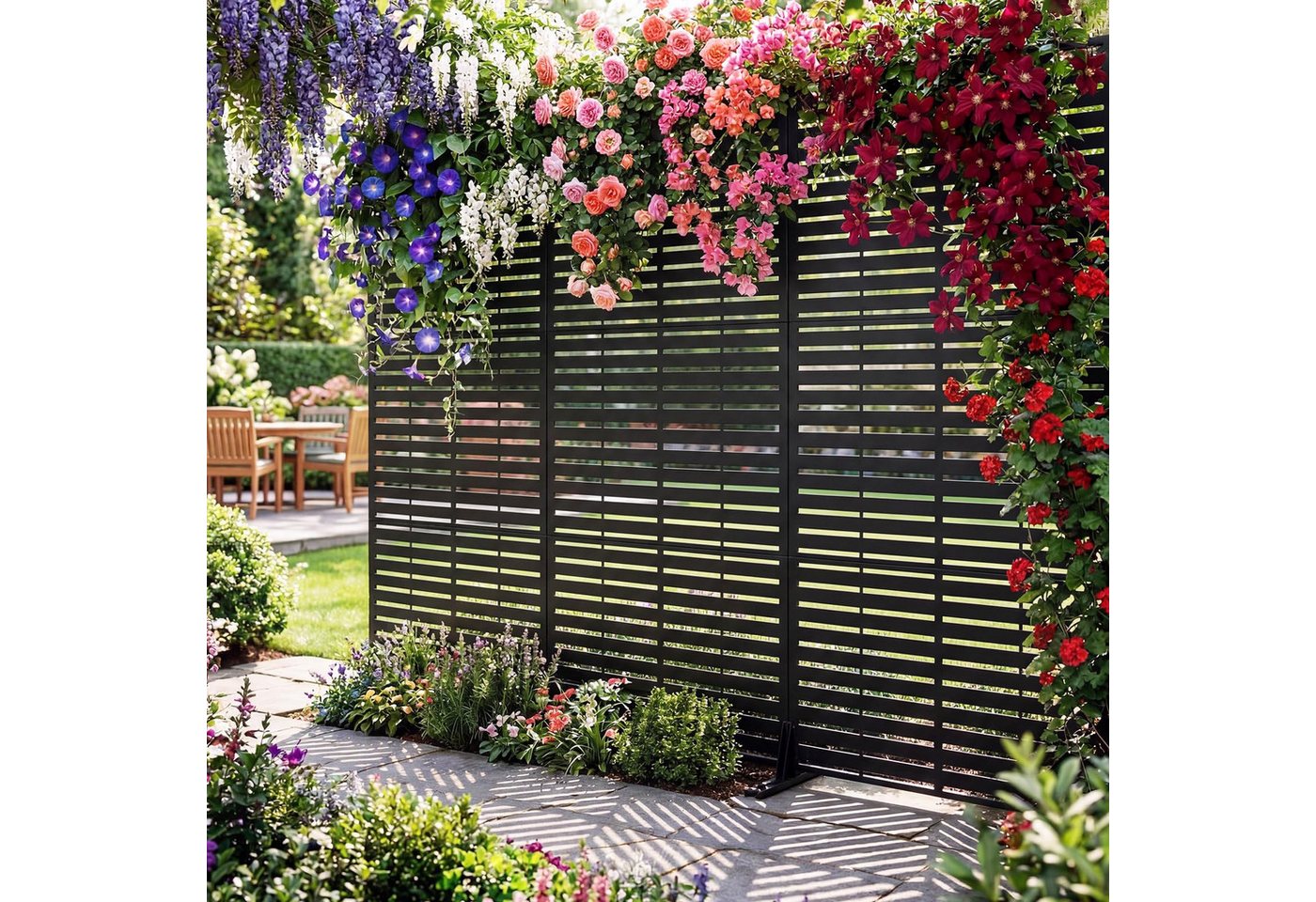 GarveeMore Paravent Garten Privatsphäre Bildschirm mit Ständer 198x122cm Metallteiler – Bild 3 von 5