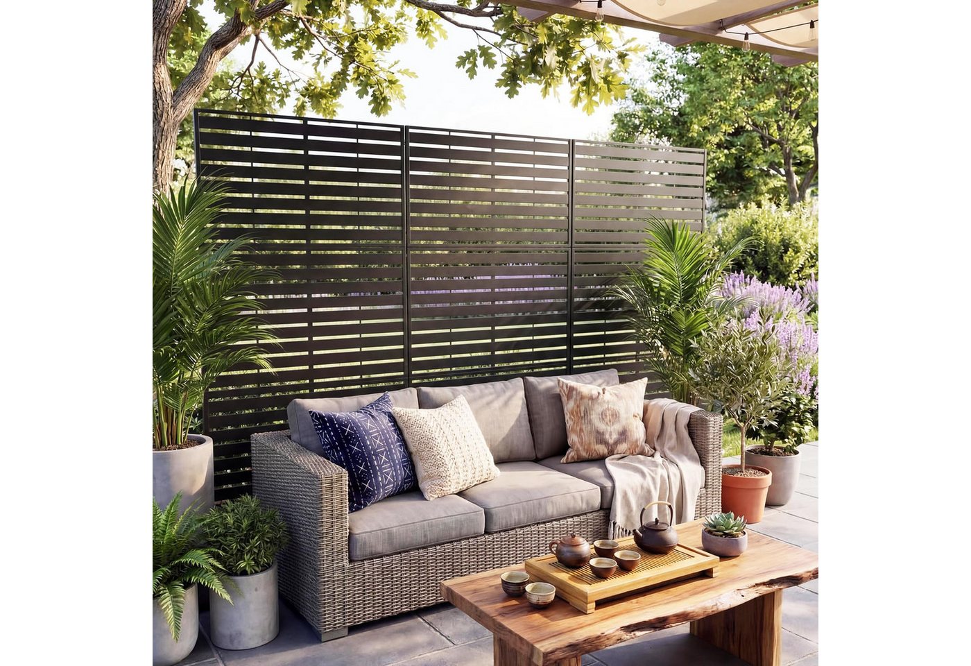 GarveeMore Paravent Garten Privatsphäre Bildschirm mit Ständer 198x122cm Metallteiler – Bild 4 von 5