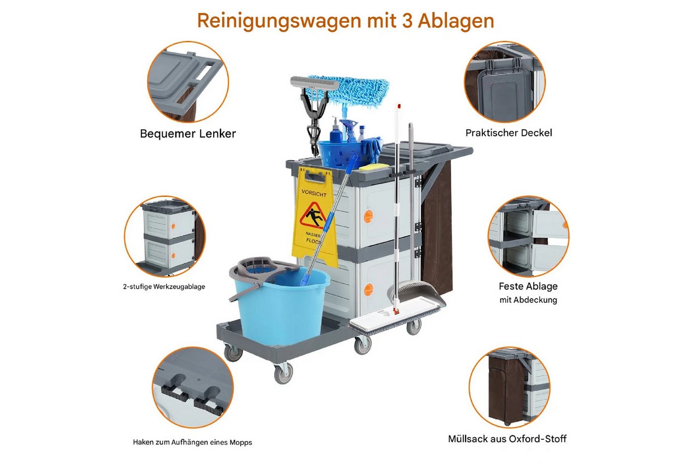 GarveeMore Putzwagen, (3-stufiger, 1-St., mit 30-Gallonen-Beutel), 200 lb Tragkraft – Bild 4 von 5