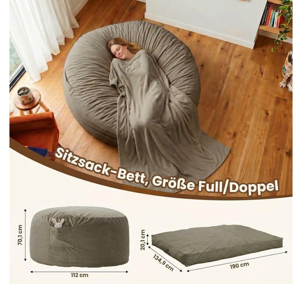 GarveeMore Relaxsessel 3-in-1 Sitzsack Bett mit Memory-Schaum, waschbar, rutschfest, multifunktional für Wohnzimmer & Jugendzimmer, Sitzsack Bett – Bild 2 von 5