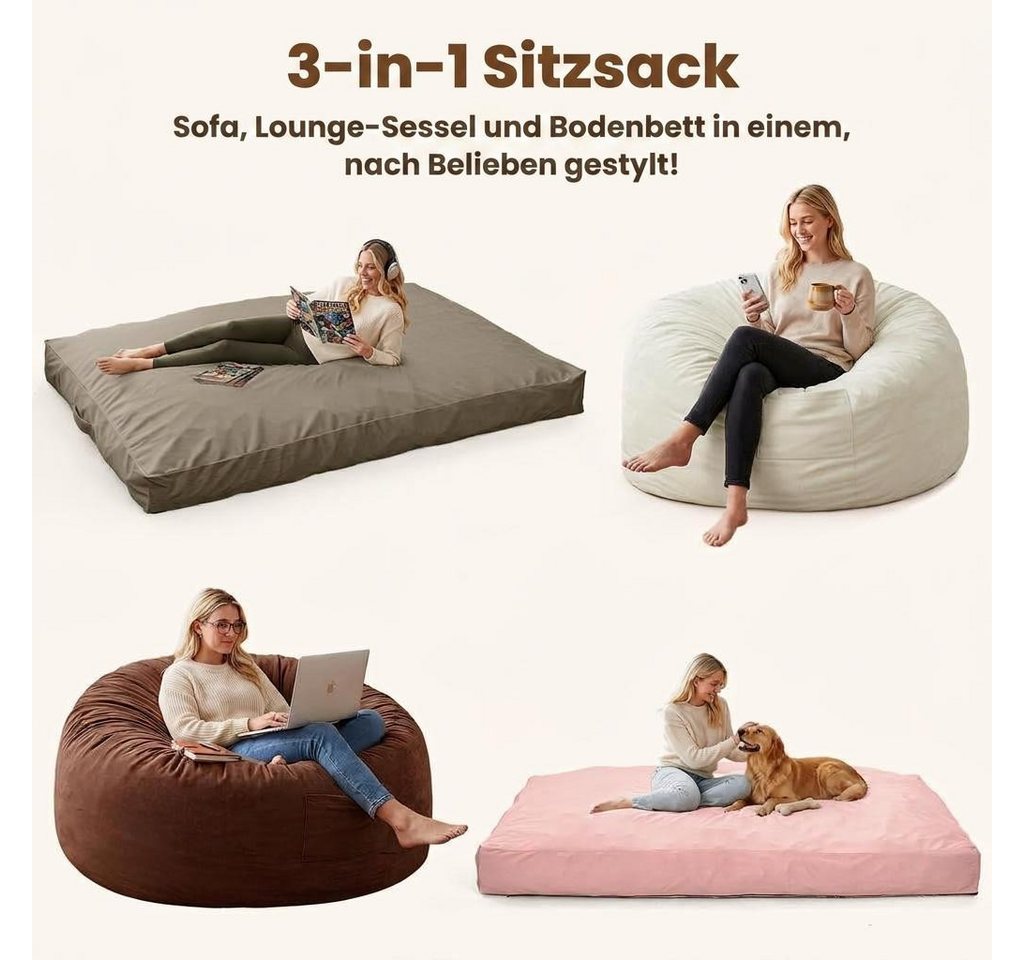 GarveeMore Relaxsessel 3-in-1 Sitzsack Bett mit Memory-Schaum, waschbar, rutschfest, multifunktional für Wohnzimmer & Jugendzimmer, Sitzsack Bett – Bild 4 von 5