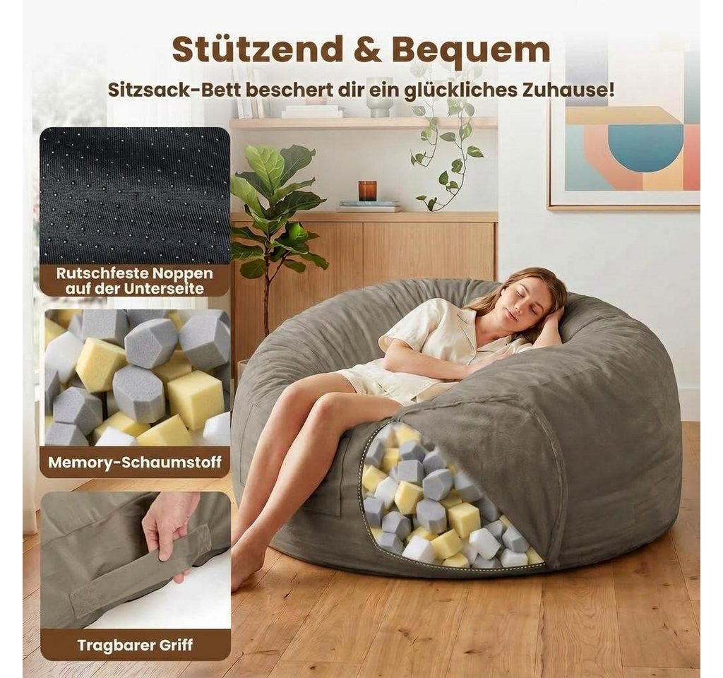 GarveeMore Relaxsessel 3-in-1 Sitzsack Bett mit Memory-Schaum, waschbar, rutschfest, multifunktional für Wohnzimmer & Jugendzimmer, Sitzsack Bett – Bild 5 von 5