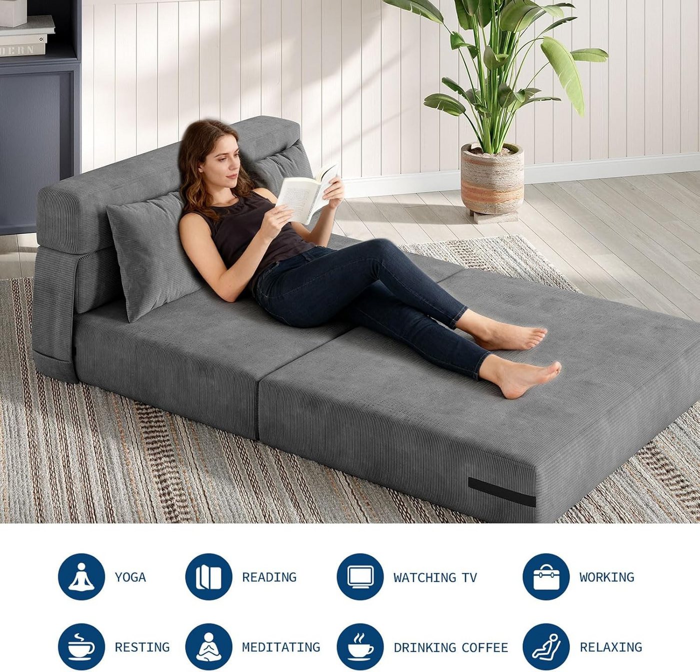 GarveeMore Schlafsofa mit Kissen,ausklappbares Zweisitzer-Sofa,umwandelbarer Schlafplatz, Lounge mit getuftetem für Wohnzimmer,Schlafzimmer,Gästezimmer – Bild 3 von 5