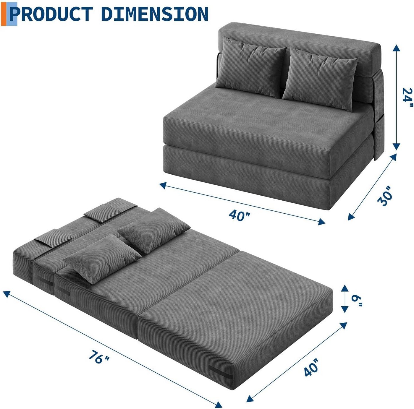 GarveeMore Schlafsofa mit Kissen,ausklappbares Zweisitzer-Sofa,umwandelbarer Schlafplatz, Lounge mit getuftetem für Wohnzimmer,Schlafzimmer,Gästezimmer – Bild 2 von 5