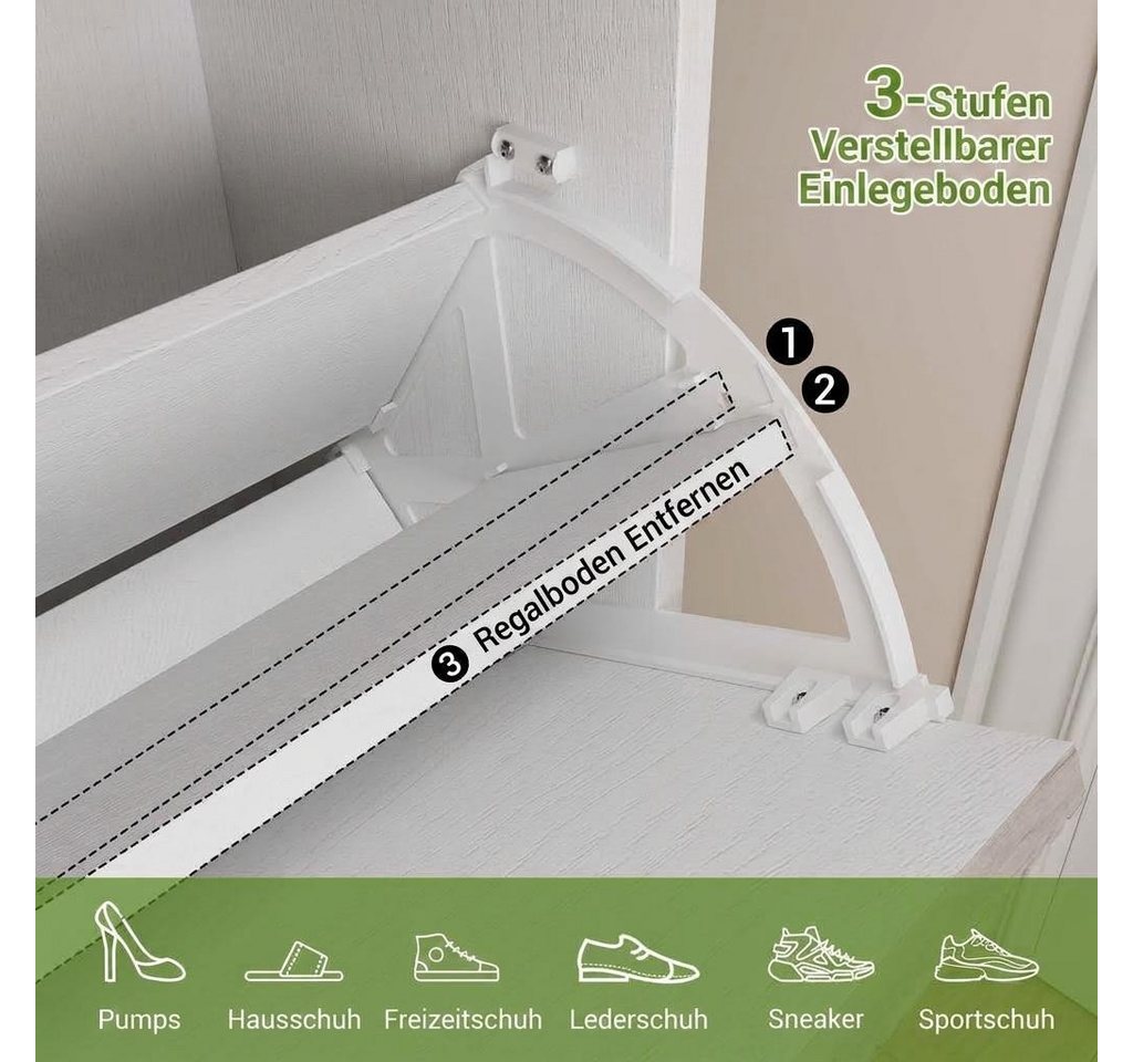 GarveeMore Schuhschrank Schuhschrank freistehend mit 2 Klappfächern, 1 Schublade (Platzsparender Schuhschrank für schmale Flure, Stabil mit Kippsicherung für Fa – Bild 4 von 5