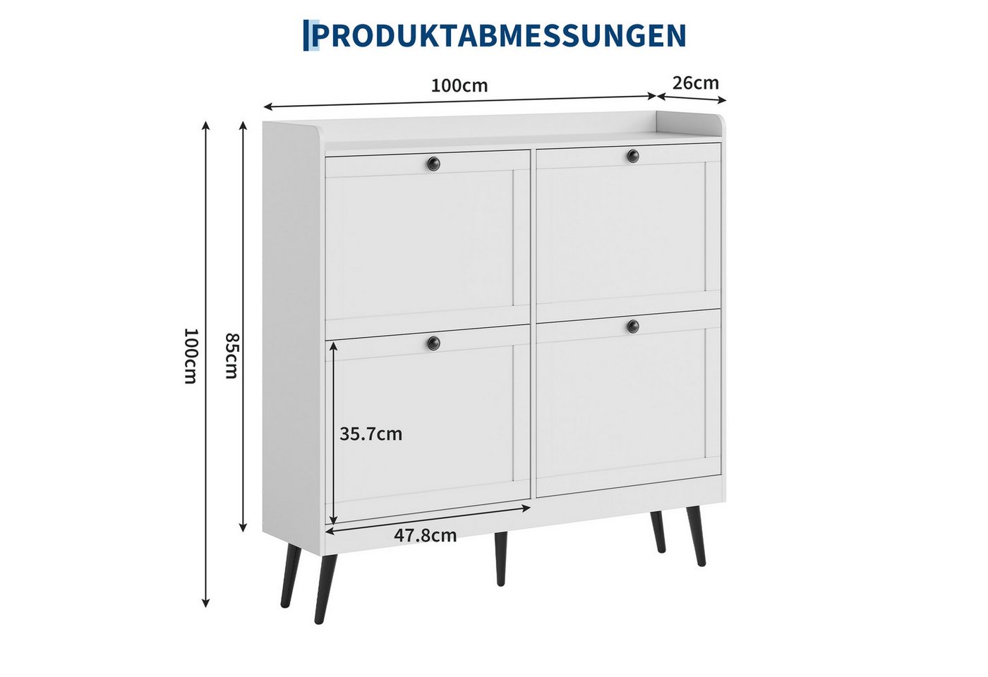 GarveeMore Schuhschrank mit 4 Klappen, Schuhkipper Flurschrank Schuhregal 100x26x100cm – Bild 3 von 5