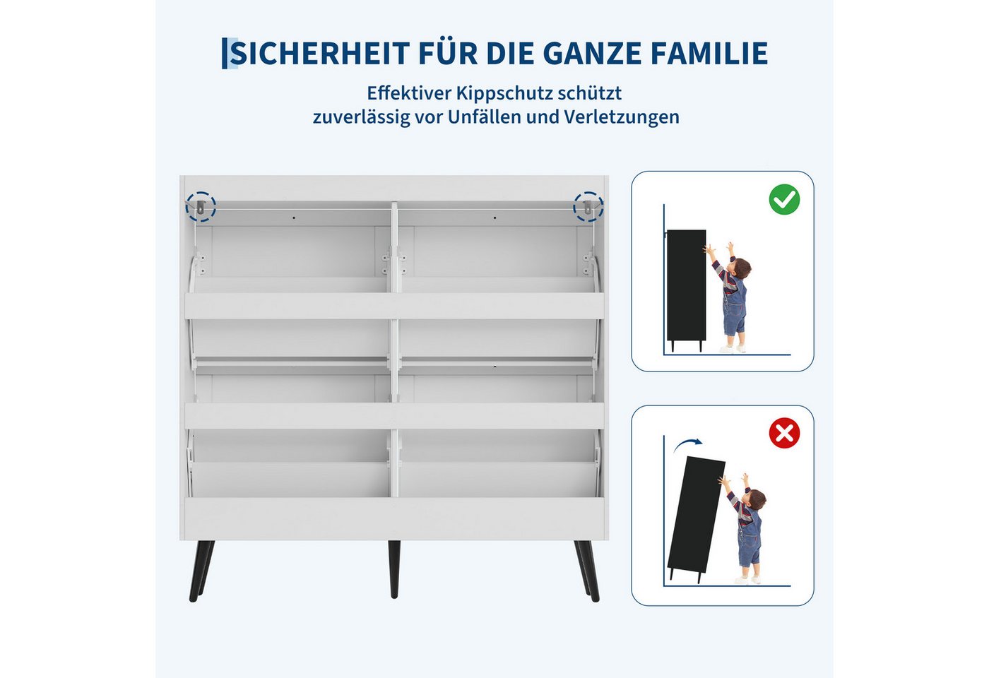 GarveeMore Schuhschrank mit 4 Klappen, Schuhkipper Flurschrank Schuhregal 100x26x100cm – Bild 4 von 5