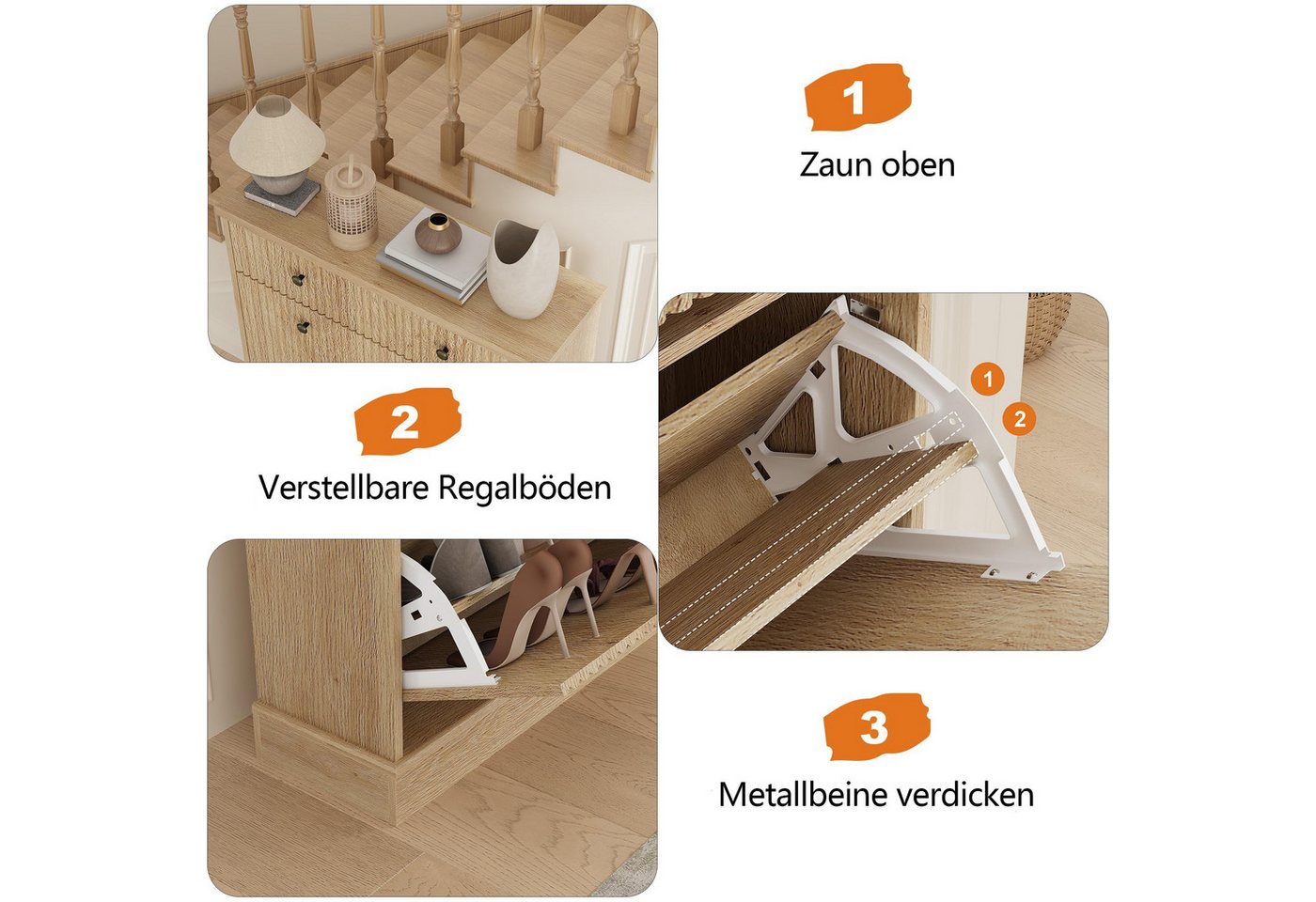GarveeMore Schuhschrank Moderner Rillenprofil mit 2 Klappschubladen und oberer Schublade (1-St) (B80/T25/H107 cm) Schuhregal für 12–16 Paar Schuhe, für Flur und – Bild 5 von 5