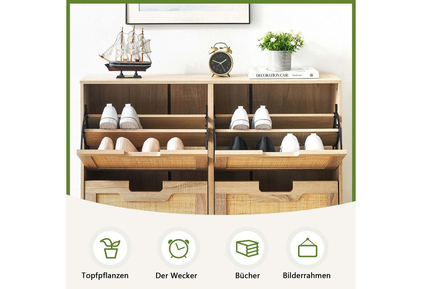 GarveeMore Schuhschrank Schuhkipper Schuhkommode mit 4 Klappen mit 8 Einstellbar Ablageflächen mit 4 Klappen Schuhschrank schmal Schuhregal mit 8 Ablageflächen – Bild 5 von 5