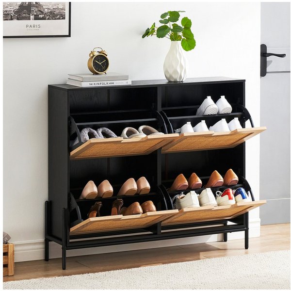 GarveeMore Schuhschrank Schuhkipper Schuhkommode mit 4 Klappen mit 8 Einstellbar Ablageflächen mit 4 Klappen Schuhschrank schmal Schuhregal mit 8 Ablageflächen