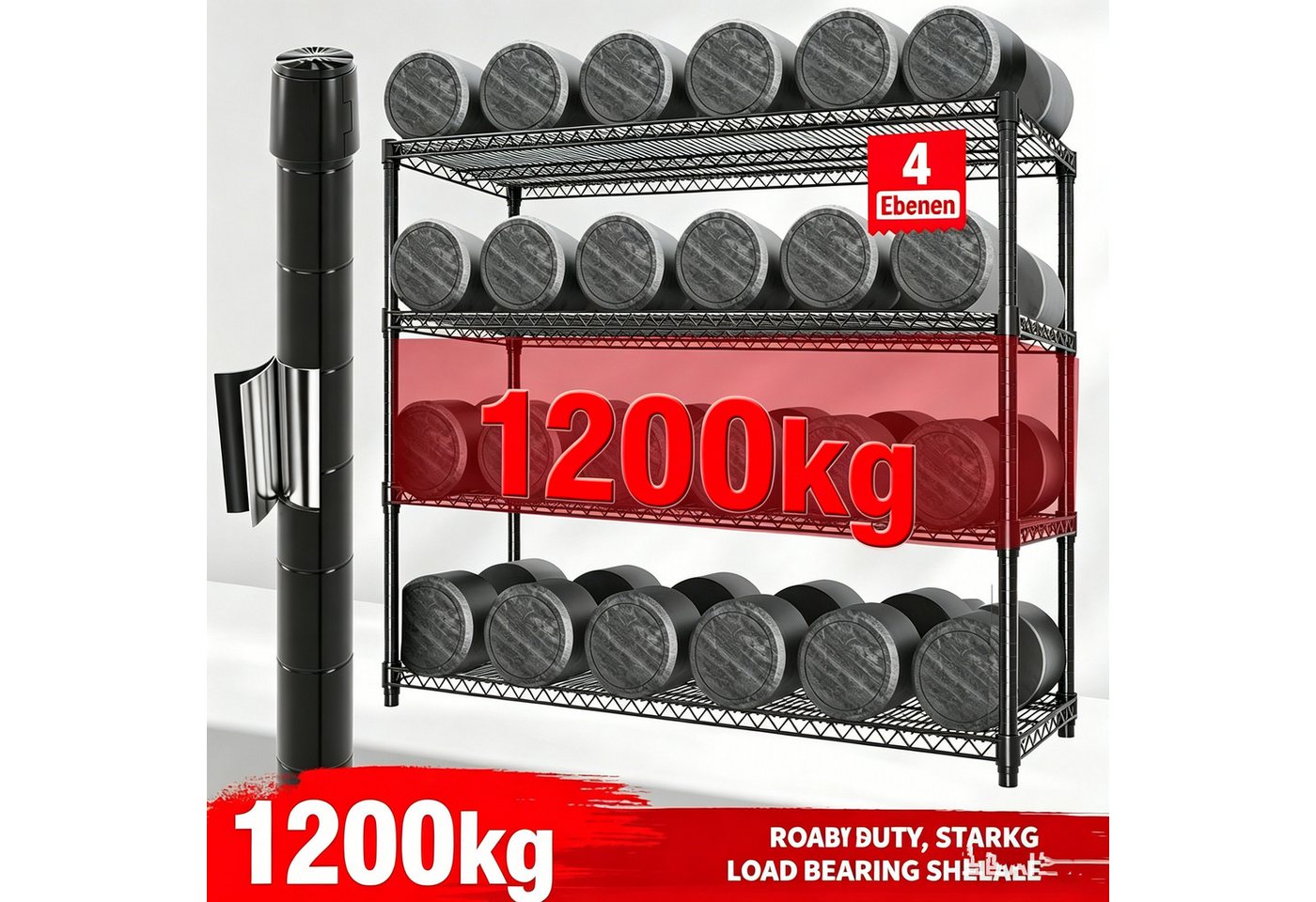 GarveeMore Schwerlastregal 1500 Kg Rollregal, Metallregal Mit Rädern Und Füßen,Verstellbares – Bild 4 von 5