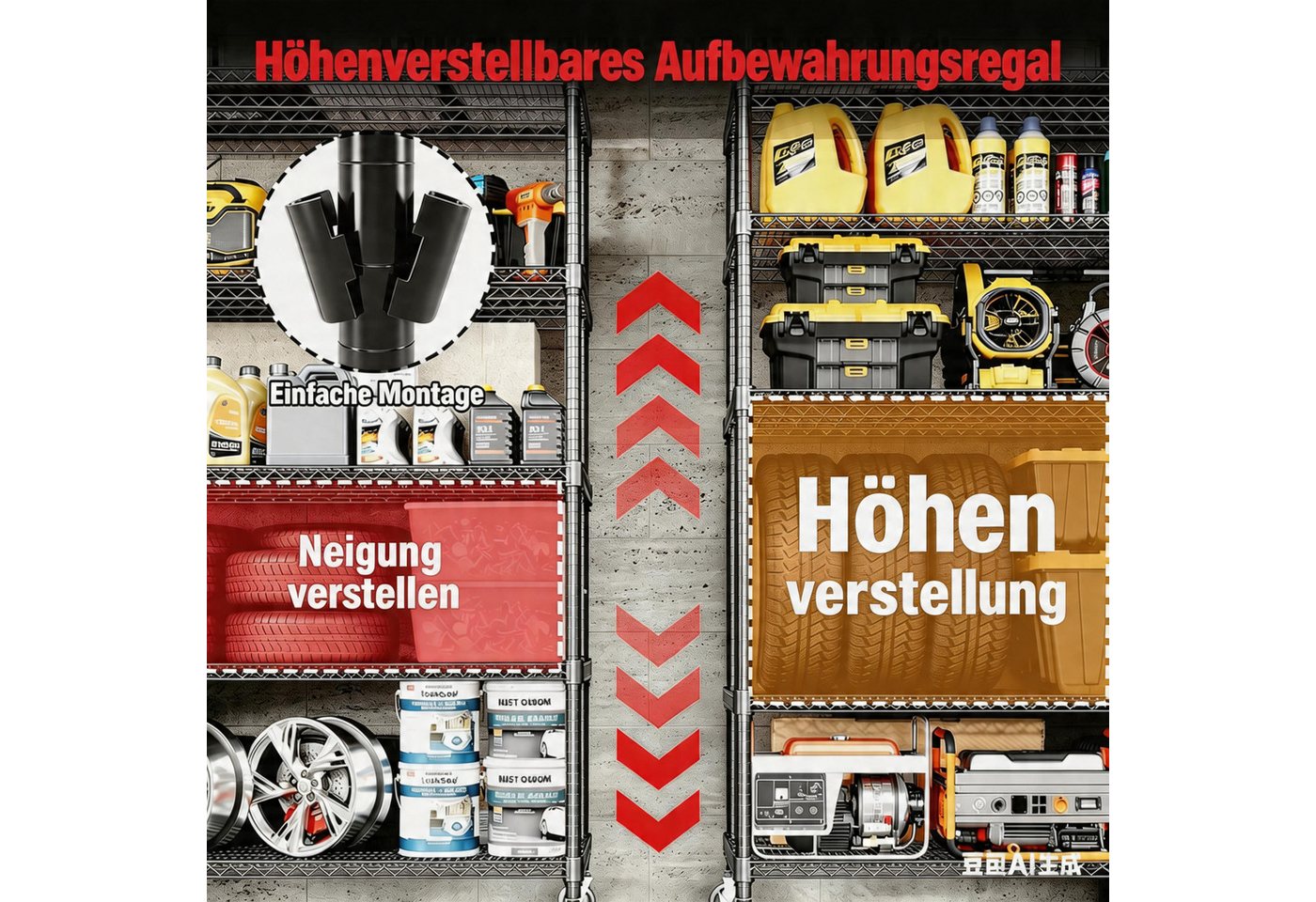 GarveeMore Schwerlastregal 1500 Kg Rollregal, Metallregal Mit Rädern Und Füßen,Verstellbares – Bild 5 von 5