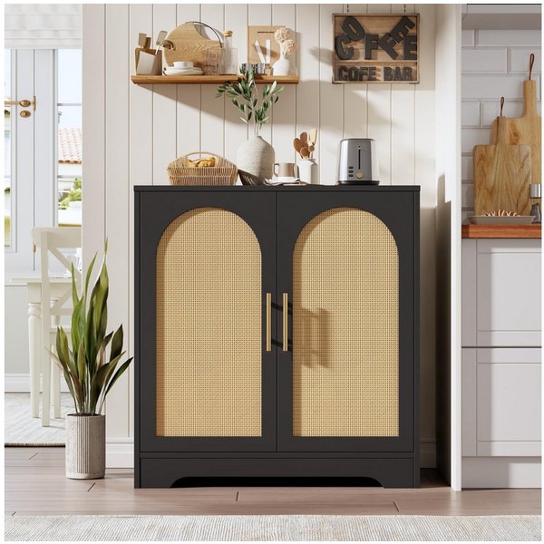 GarveeMore Sideboard Sideboard Buffet Schrank mit Aufbewahrung mit Rattan Türen