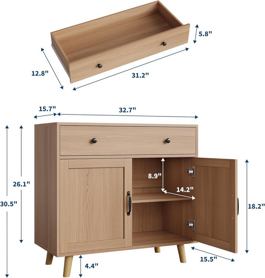 GarveeMore Sideboard mit Stauraum,Buffet mit Schubladen und Türen für Wohnzimmer,Küche, Kaffeebar-Schrank,Konsolentisch,83x40x77.5cm – Bild 2 von 5
