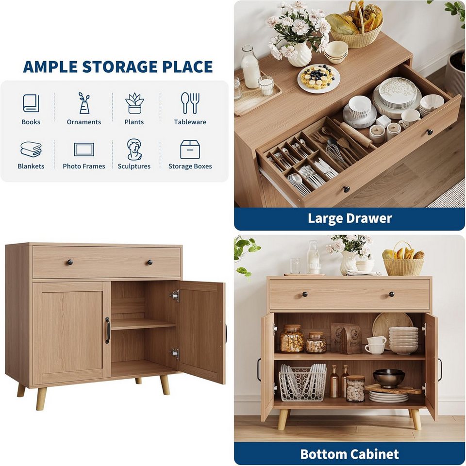GarveeMore Sideboard mit Stauraum,Buffet mit Schubladen und Türen für Wohnzimmer,Küche, Kaffeebar-Schrank,Konsolentisch,83x40x77.5cm – Bild 3 von 5