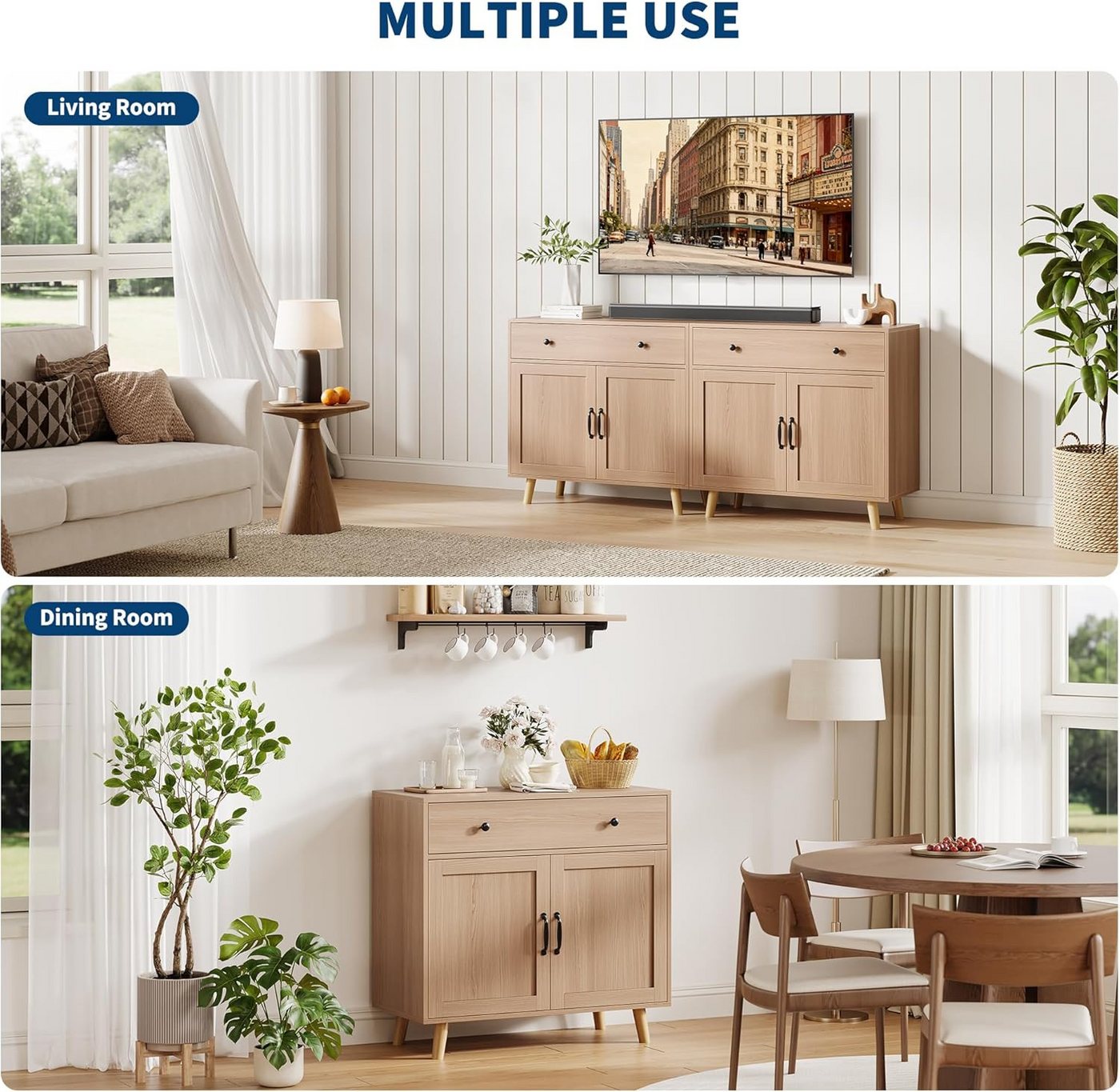 GarveeMore Sideboard mit Stauraum,Buffet mit Schubladen und Türen für Wohnzimmer,Küche, Kaffeebar-Schrank,Konsolentisch,83x40x77.5cm – Bild 4 von 5