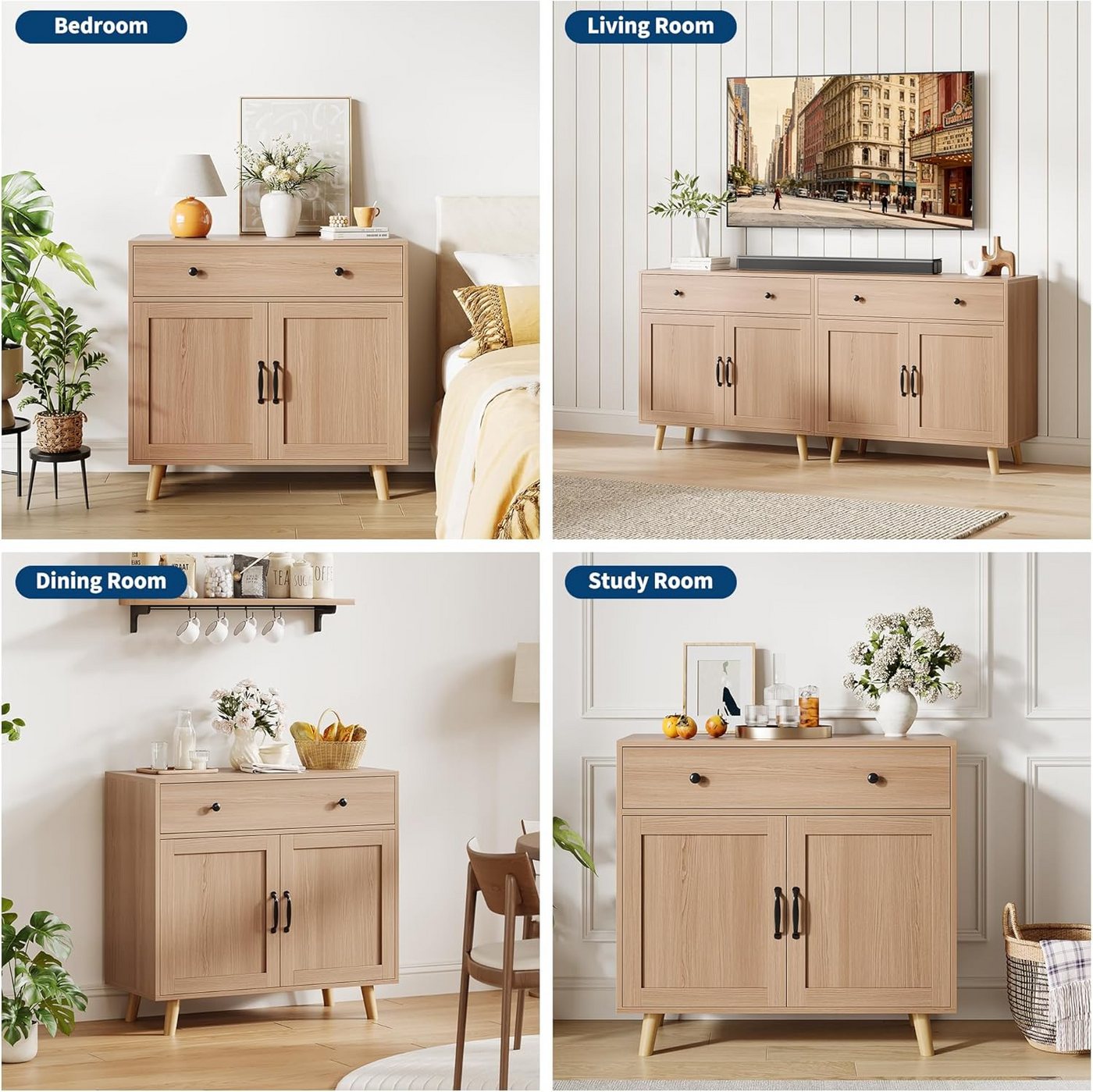 GarveeMore Sideboard mit Stauraum,Buffet mit Schubladen und Türen für Wohnzimmer,Küche, Kaffeebar-Schrank,Konsolentisch,83x40x77.5cm – Bild 5 von 5