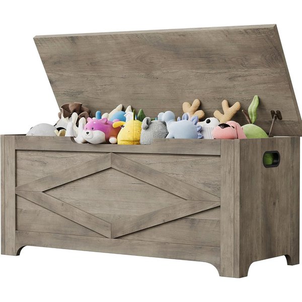 GarveeMore Sitztruhe 100cm,Aufbewahrungsbank aus Holz mit Sicherheitsscharnieren, große Spielzeugtruhe für Eingangsbereich,Wohnzimmer,Schlafzimmer