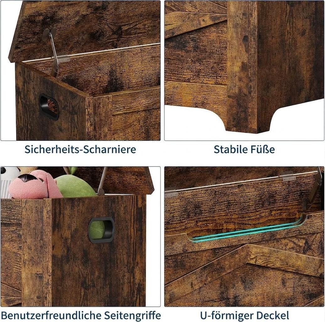 GarveeMore Sitztruhe 100cm,Aufbewahrungsbank aus Holz mit Sicherheitsscharnieren, große Spielzeugtruhe für Eingangsbereich,Wohnzimmer,Schlafzimmer – Bild 3 von 5