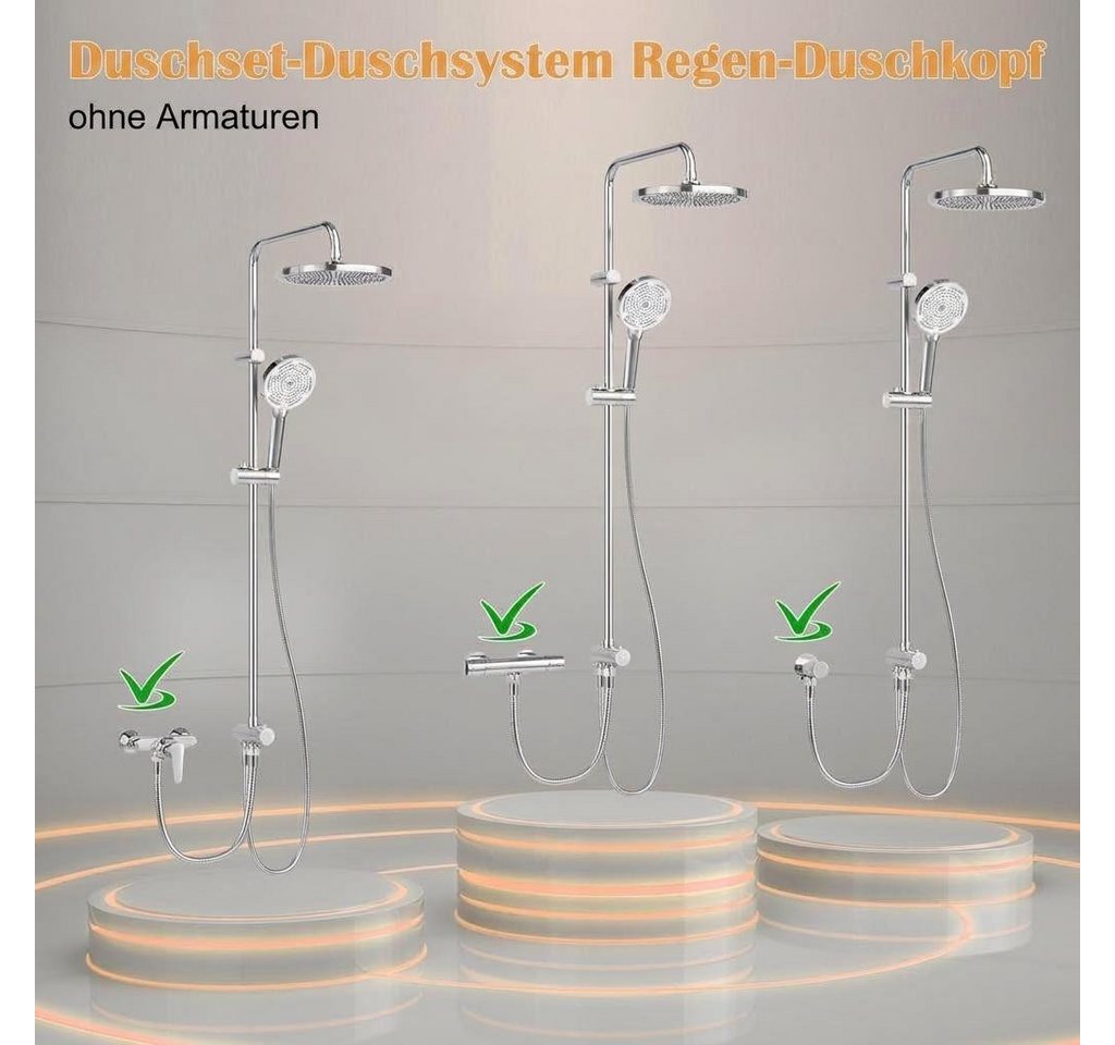GarveeMore Stangenbrause-Set Modernes Regendusche Duschsystem ohne Armatur – Edelstahl Duschsäule, mit 25 cm Rundkopf, höhenverstellbar – Komplettes Badzubehör  – Bild 3 von 5