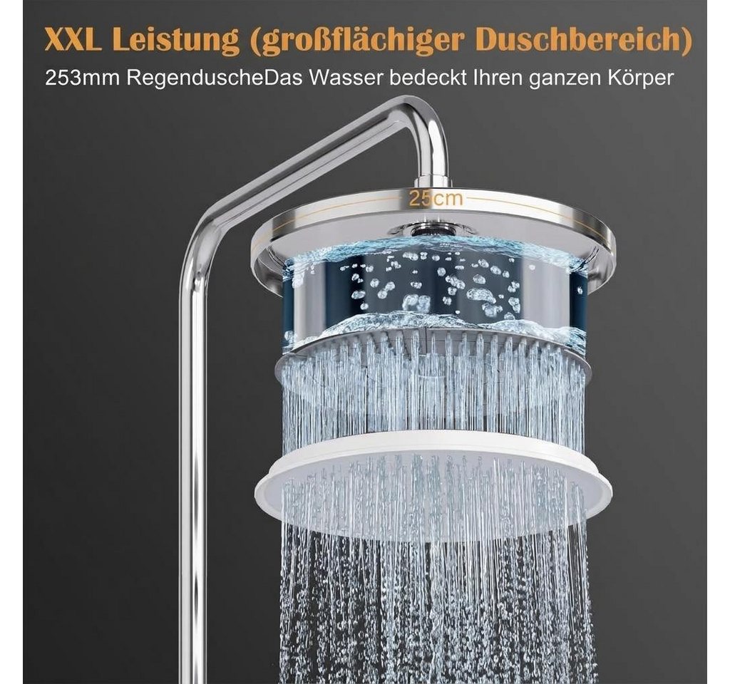 GarveeMore Stangenbrause-Set Modernes Regendusche Duschsystem ohne Armatur – Edelstahl Duschsäule, mit 25 cm Rundkopf, höhenverstellbar – Komplettes Badzubehör  – Bild 4 von 5