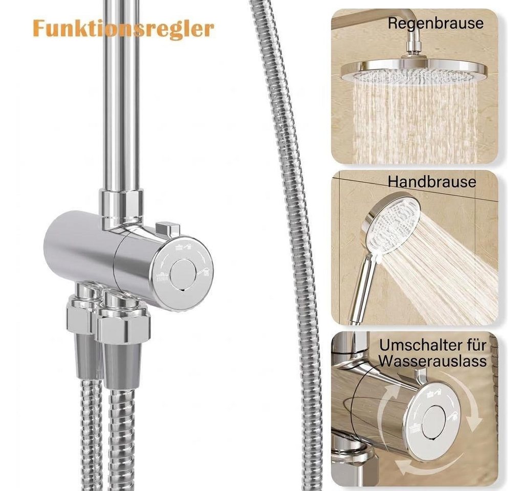 GarveeMore Stangenbrause-Set Modernes Regendusche Duschsystem ohne Armatur – Edelstahl Duschsäule, mit 25 cm Rundkopf, höhenverstellbar – Komplettes Badzubehör  – Bild 5 von 5