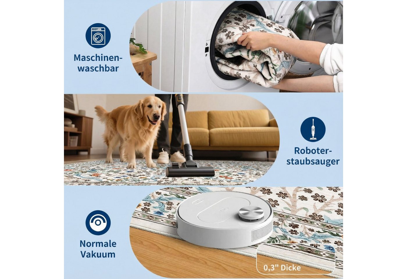 GarveeMore Teppich Blütenzauber, rechteckig, Höhe: 5 mm, In mehreren Farbkombinationen für unterschiedliche Wohnstile – Bild 4 von 5