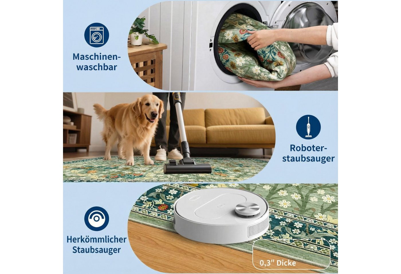 GarveeMore Teppich Blütenzauber, rechteckig, Höhe: 5 mm, In mehreren Farbkombinationen für unterschiedliche Wohnstile – Bild 4 von 5