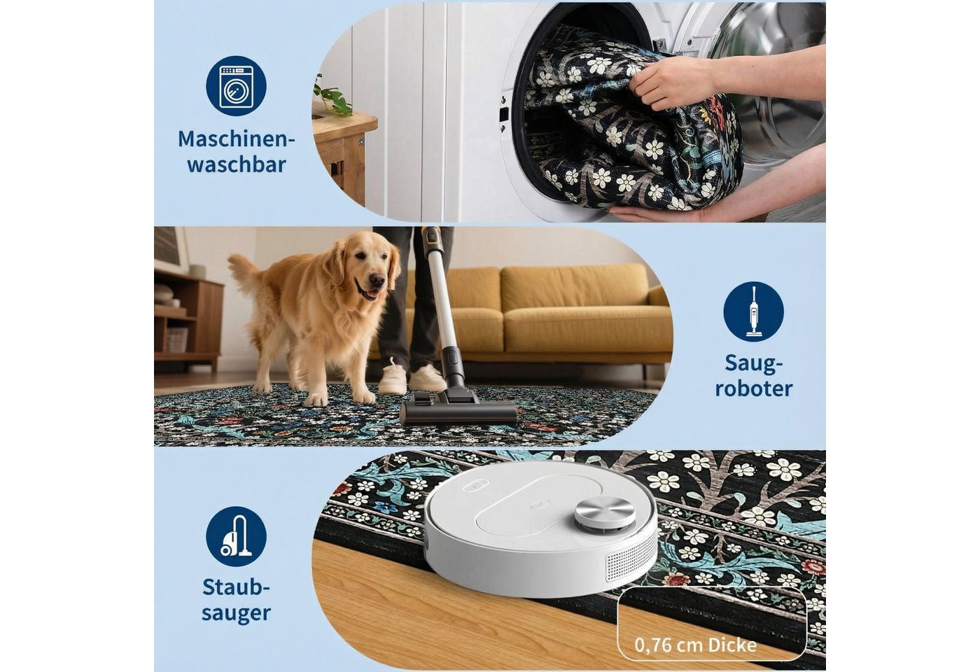 GarveeMore Teppich Blütenzauber, rechteckig, Höhe: 5 mm, In mehreren Farbkombinationen für unterschiedliche Wohnstile – Bild 4 von 5