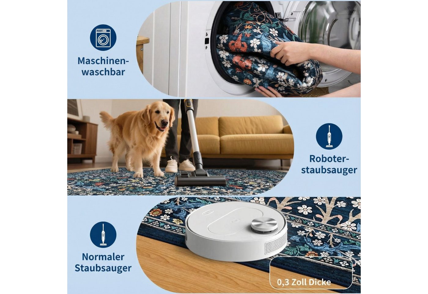 GarveeMore Teppich Blütenzauber, rechteckig, Höhe: 5 mm, In mehreren Farbkombinationen für unterschiedliche Wohnstile – Bild 4 von 5