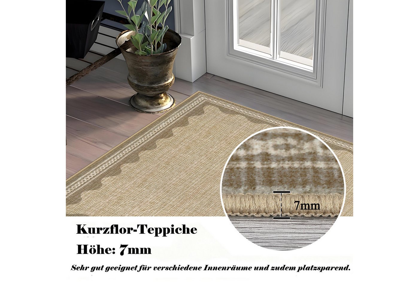 GarveeMore Teppich Doora, rechteckig, Höhe: 7 mm, mit besonders weichem Flor, Kurzflor, modern, wellenförmiger Bordüre – Bild 2 von 5