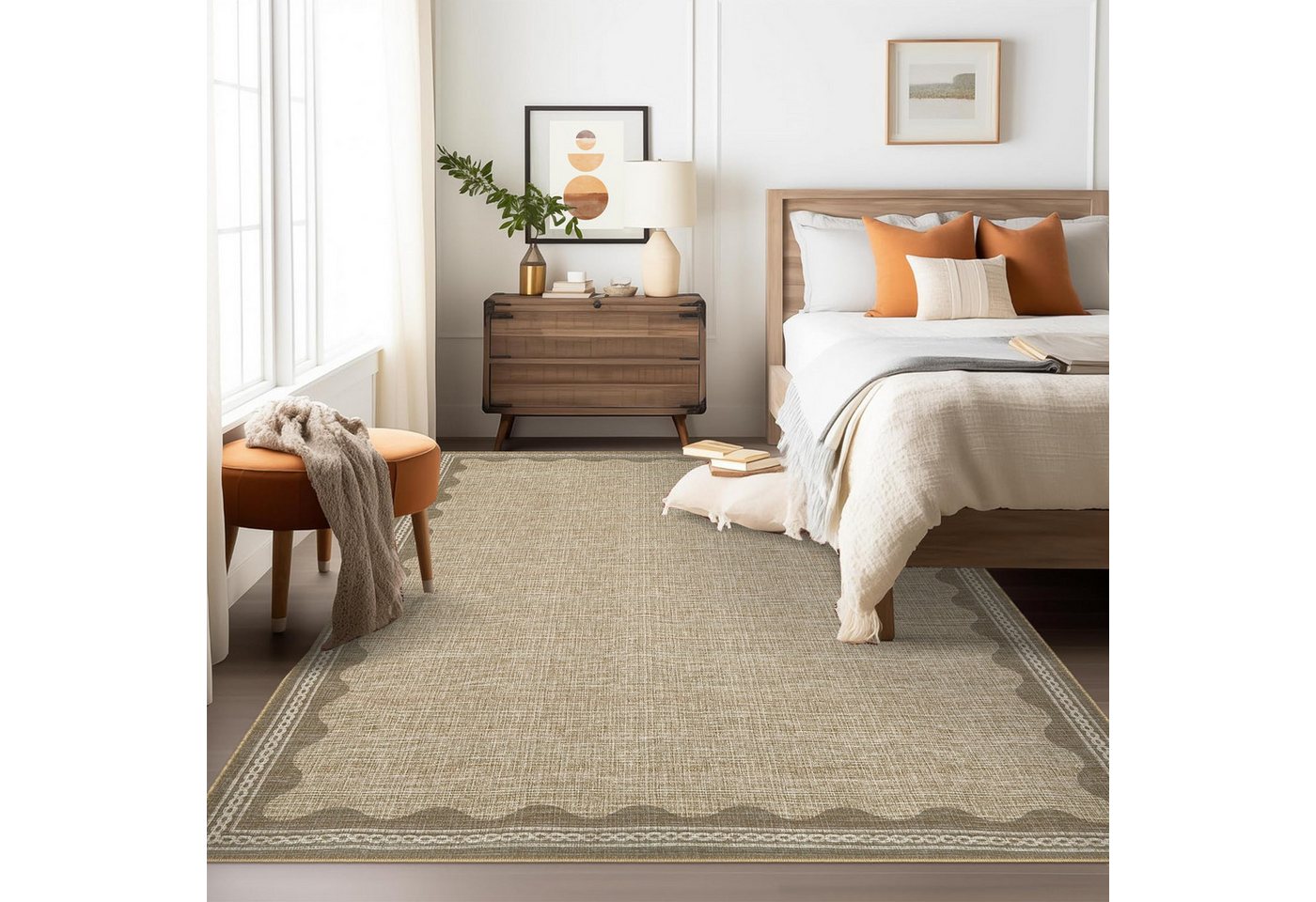 GarveeMore Teppich Doora, rechteckig, Höhe: 7 mm, mit besonders weichem Flor, Kurzflor, modern, wellenförmiger Bordüre – Bild 4 von 5