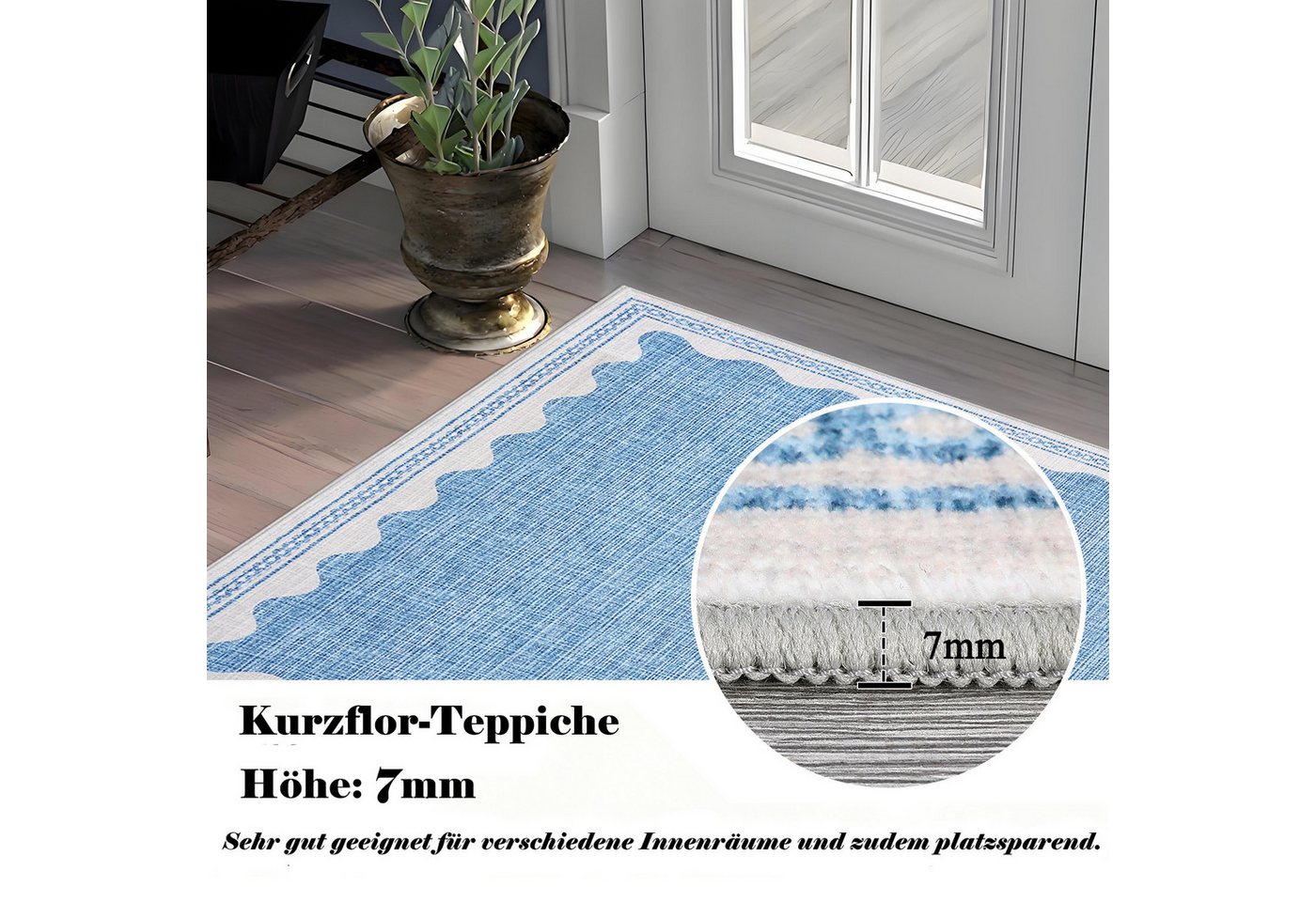 GarveeMore Teppich Doora, rechteckig, Höhe: 7 mm, mit besonders weichem Flor, Kurzflor, modern, wellenförmiger Bordüre – Bild 3 von 5