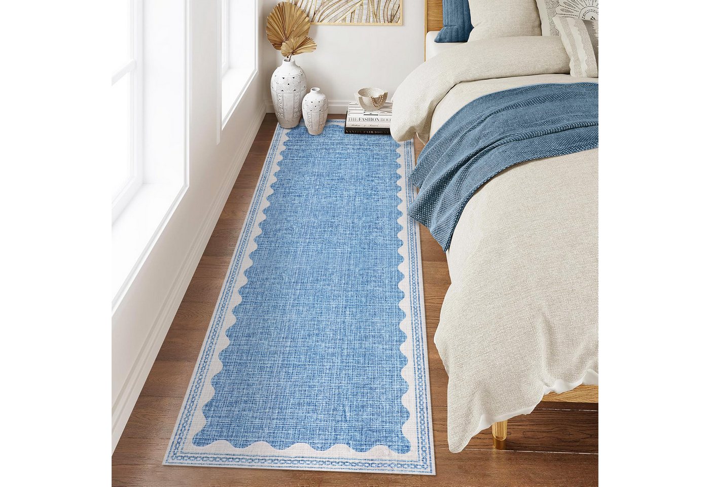 GarveeMore Teppich Doora, rechteckig, Höhe: 7 mm, mit besonders weichem Flor, Kurzflor, modern, wellenförmiger Bordüre – Bild 4 von 5