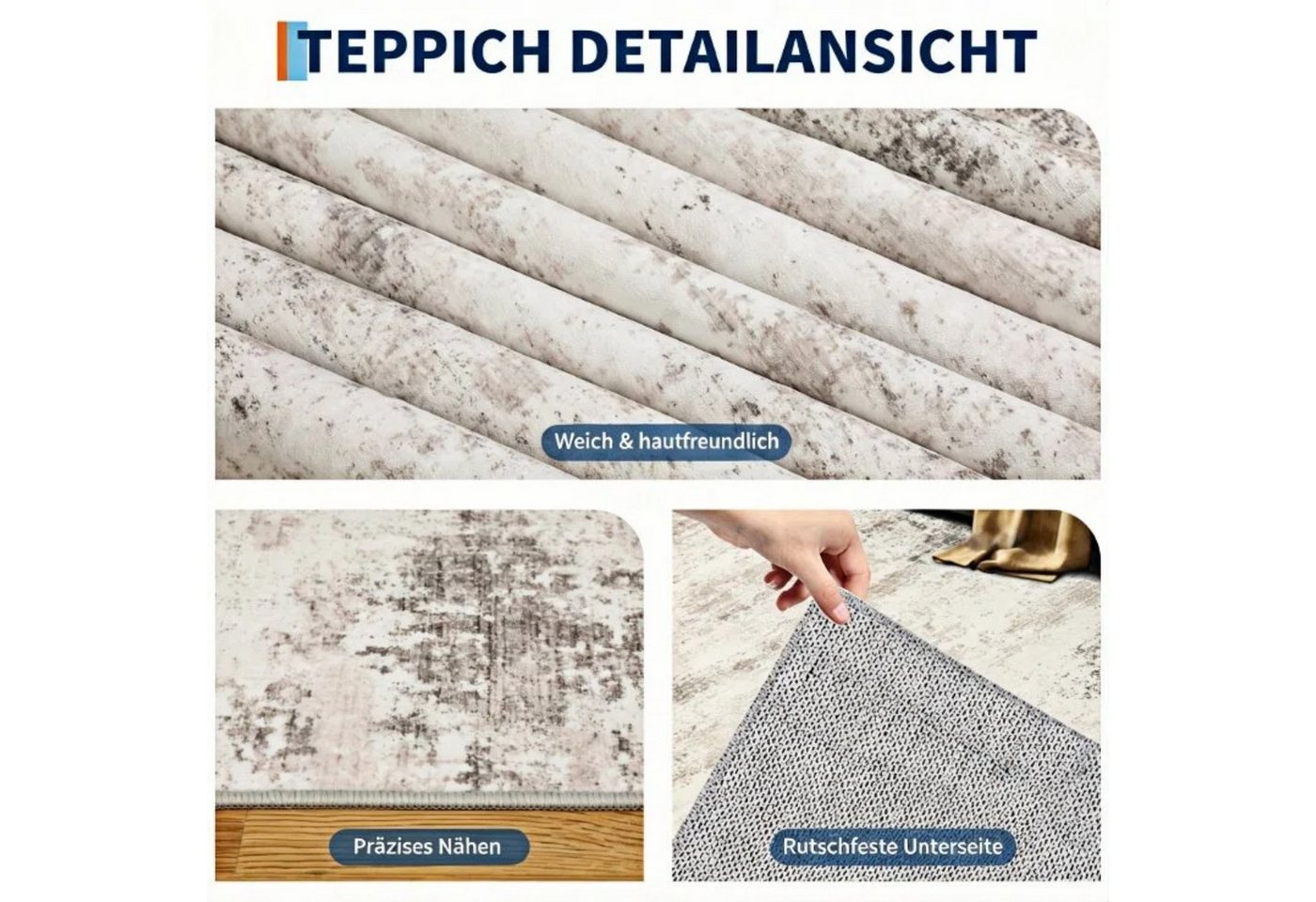 GarveeMore Teppich Moderner Abstrakter Teppich mit Künstlerischem Design für Wohnzimmer, rechteckig, Höhe: 5 mm – Bild 4 von 5