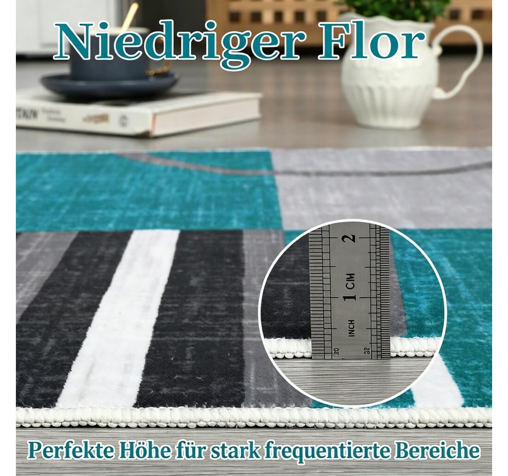 GarveeMore Teppich Moderner Digitaldruck-Teppich mit quadratischen und runden Mustern, rechteckig, Höhe: 6 mm, TPR-Rücken, waschbar, rutschfest – Bild 4 von 5
